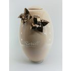 Ovál urna, drapp, bronz virágokkal